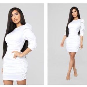 White Ruched Mini Dress
